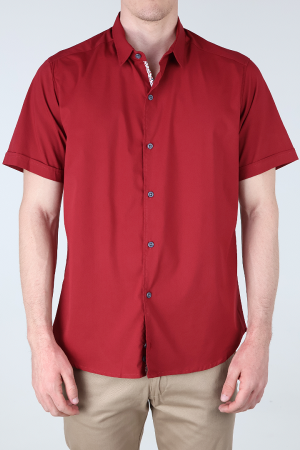 Camisa Básica Roja Slim Fit Hombre Manga Corta Lisa Casual